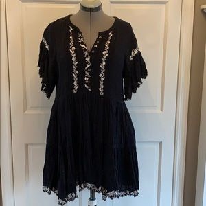 Free people black dress with embroidery